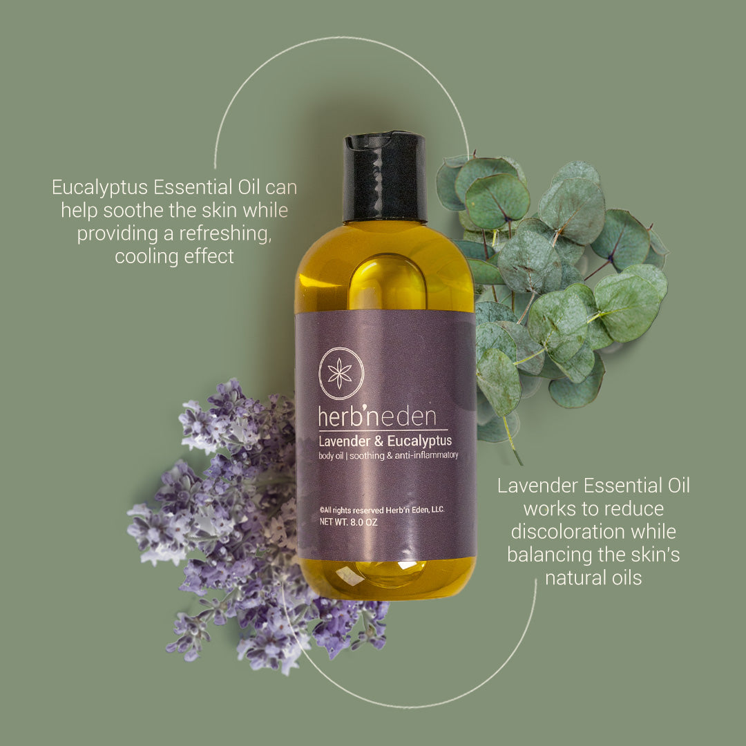 limited edition lavender and eucalyptus  body oil with tea tree essential oil | holistic natural skincare | herb'neden